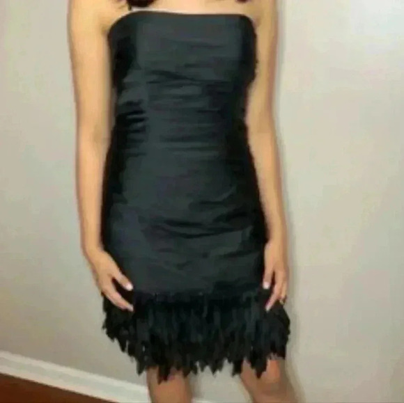 JS Collections Black Satin LBD with Satin Fringe  Size 8 - Picture 2 of 2